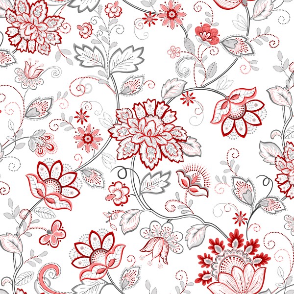 Scarlet Stitches Blumen Weiß Rot