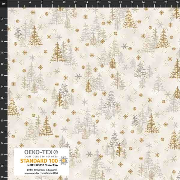 Weihnachtsstoff Christmas Star Sprinkle Winterwald Weiß Gold Metallic