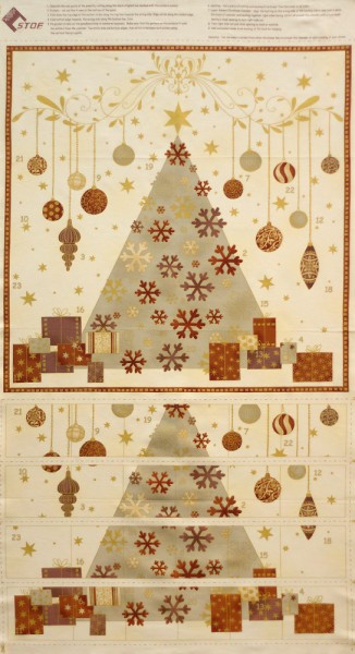 Adventskalender Weihnachtsstoff Brilliant Christmas Beige Gold Metallic