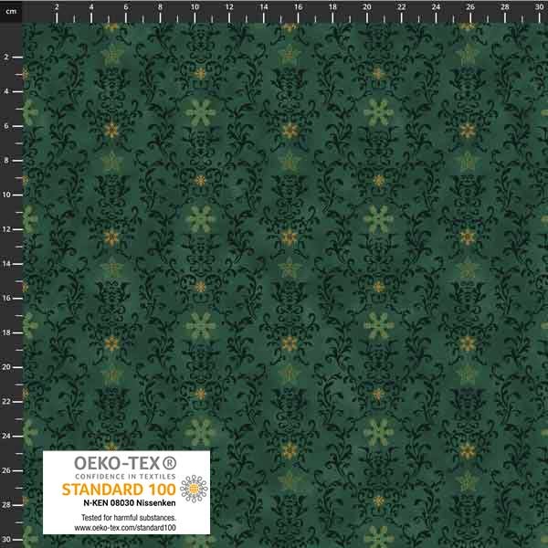 Weihnachtsstoff Christmas Star Sprinkle Damask Grün Gold Metallic