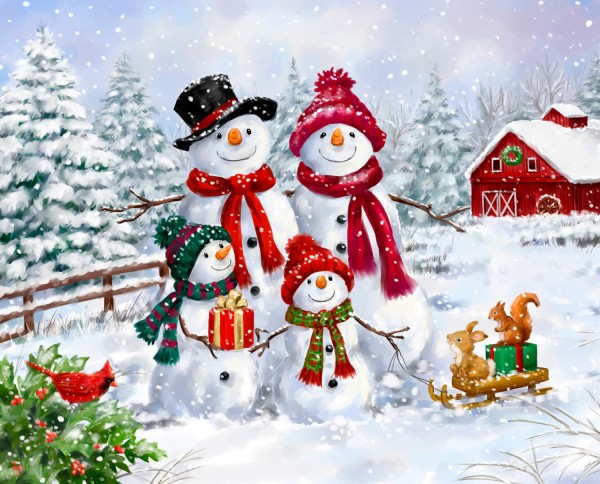 Weihnachtsstoff Schneemann Panel Snowman Family