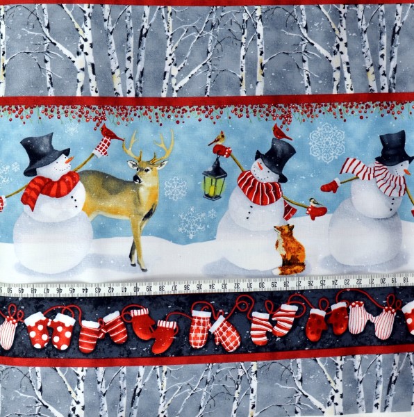 Weihnachtsstoff Sheltering Snowman Novelty Stripe