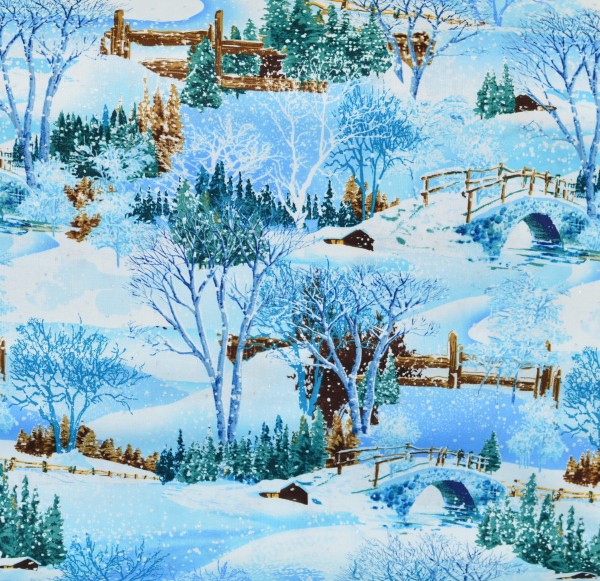 Winterwald Stoff Snowy Christmas Forest Glitter