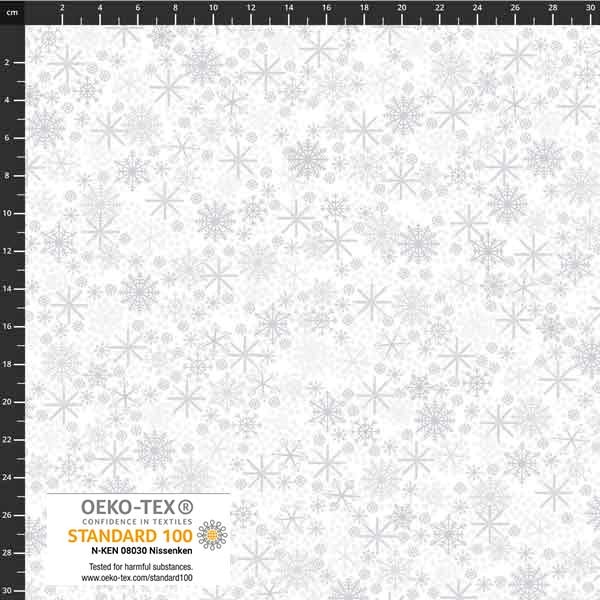 Weihnachtsstoff Christmas Star Sprinkle Schneeflocken Weiß Silber Metallic