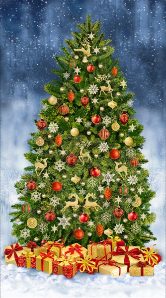 Weihnachtsstoff Panel Fancy Christmas Tree Digitaldruck