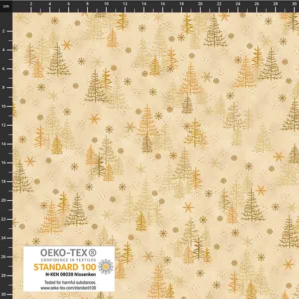 Weihnachtsstoff Christmas Star Sprinkle Winterwald Beige Gold Metallic